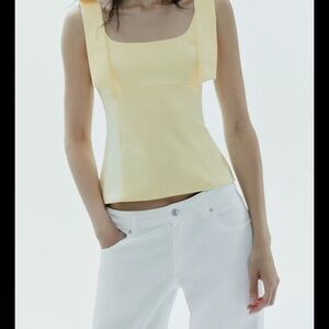 NWT Zara Bow Detail Stretch Sleeveless Top in Yellow